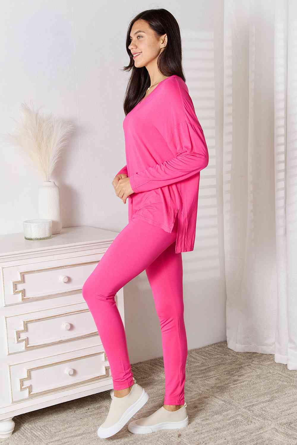 V-Neck Soft Long Sleeve Top and Pants Lounge Set