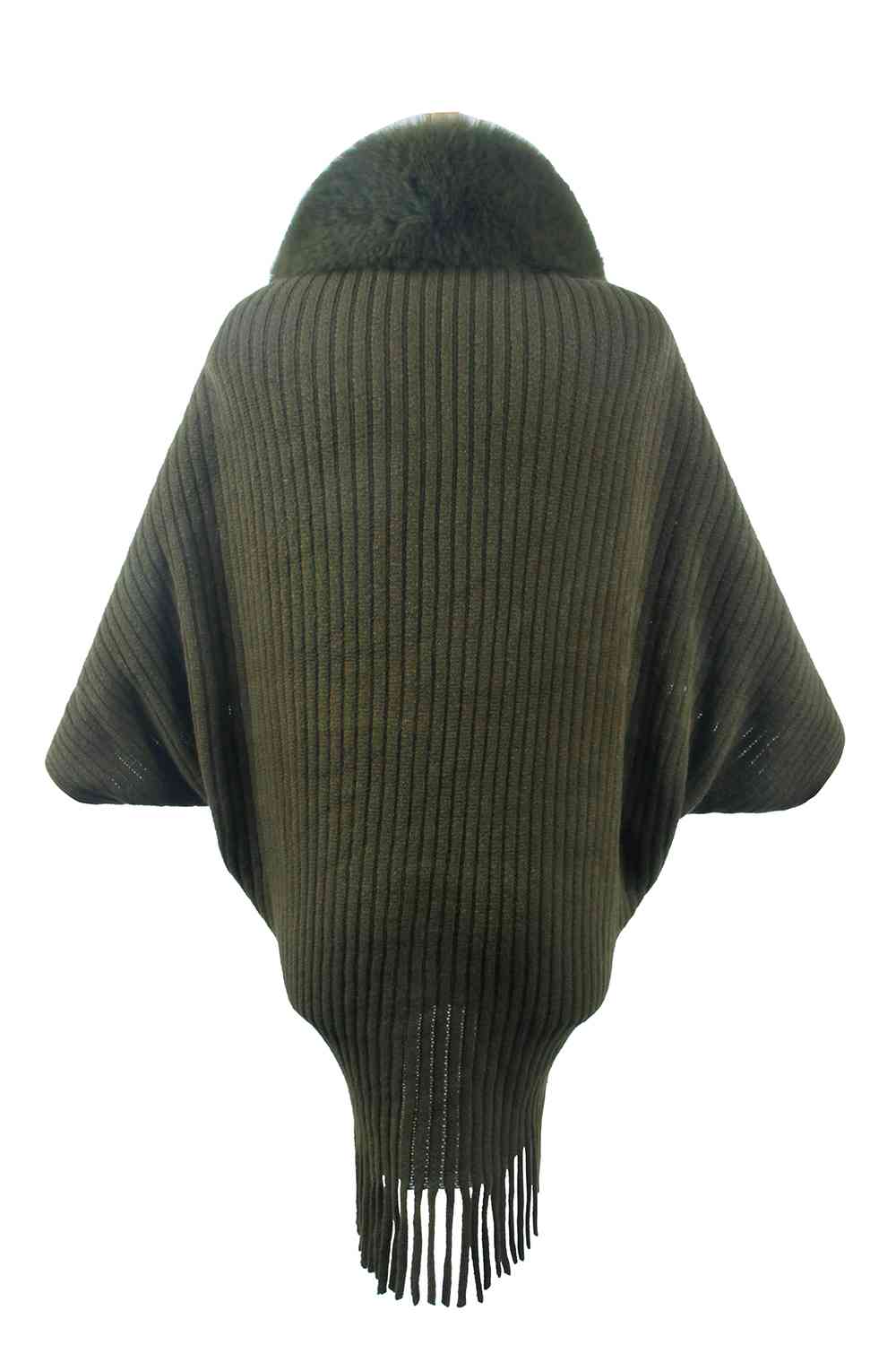 Fringe Long Sleeve Ribbed Poncho