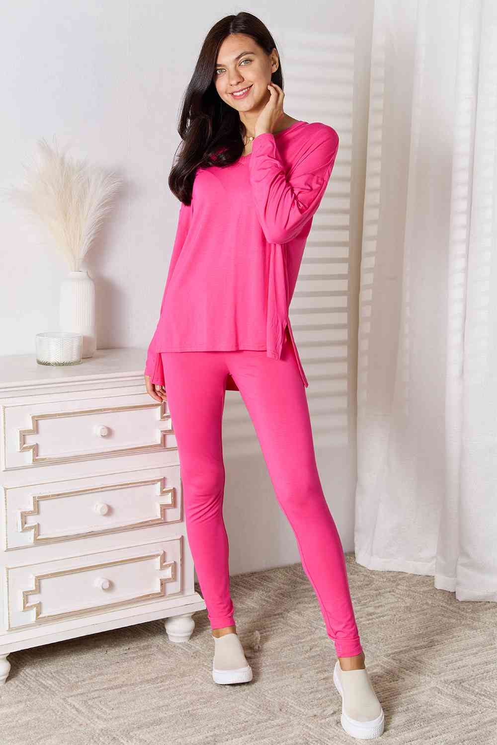 V-Neck Soft Long Sleeve Top and Pants Lounge Set