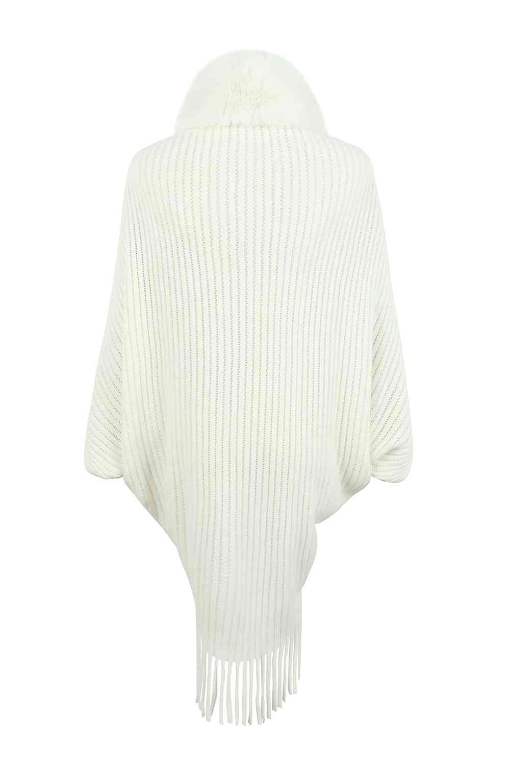 Fringe Long Sleeve Ribbed Poncho