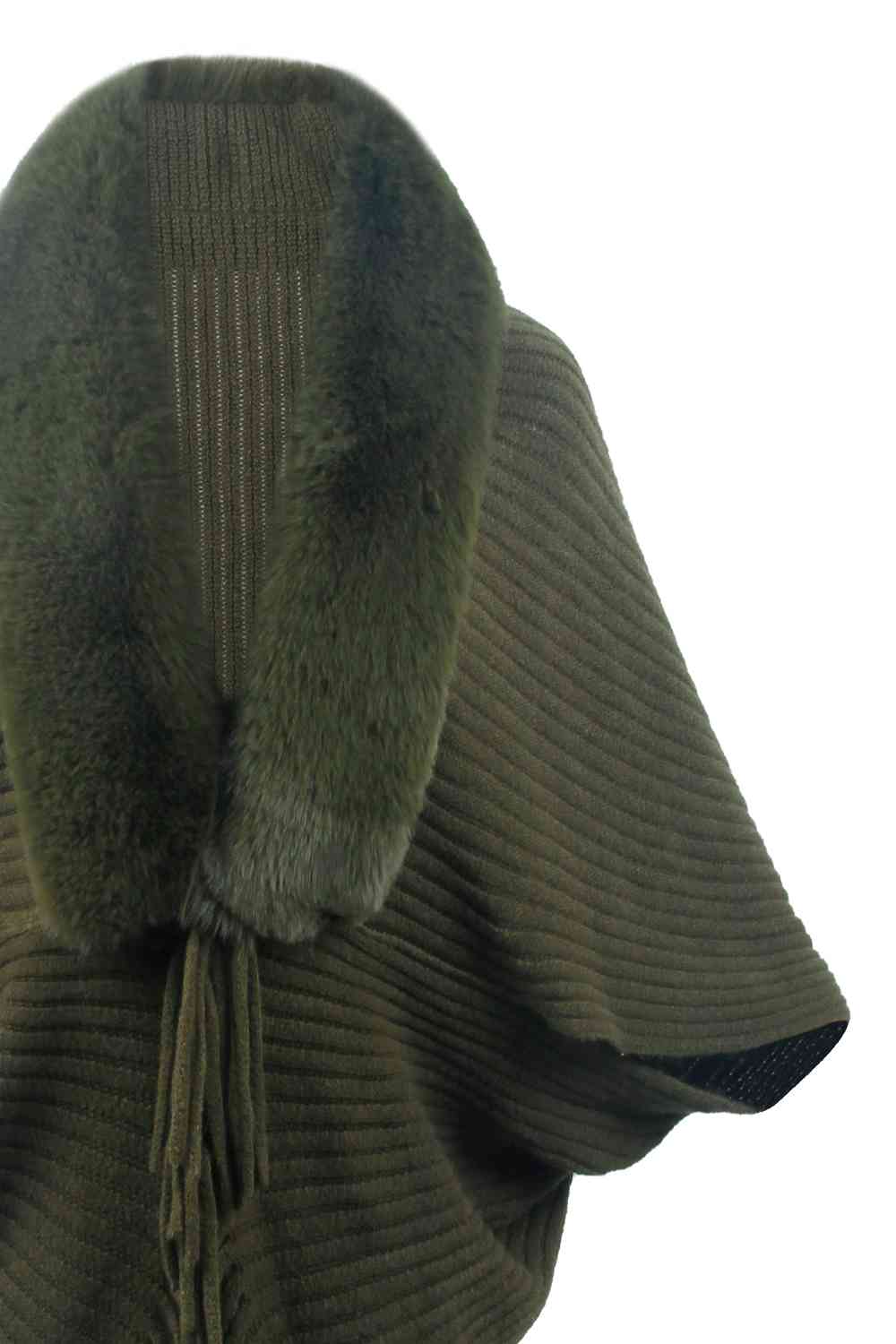 Fringe Long Sleeve Ribbed Poncho