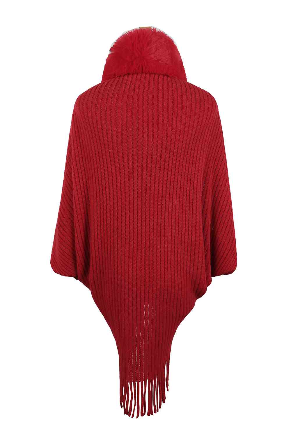 Fringe Long Sleeve Ribbed Poncho