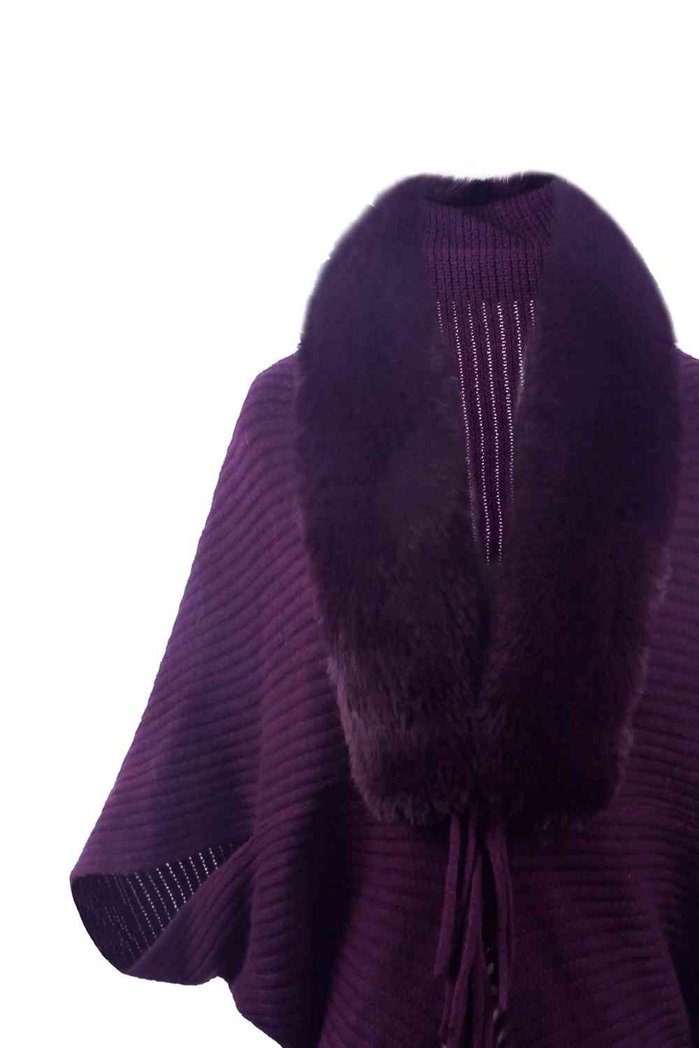 Fringe Long Sleeve Ribbed Poncho