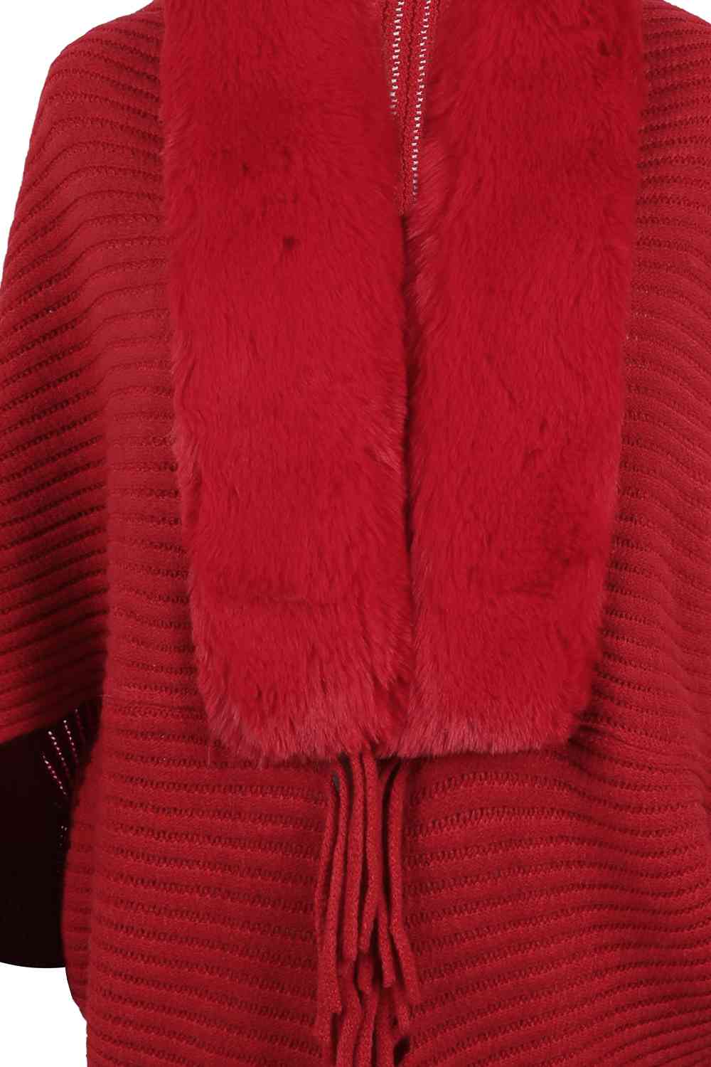 Fringe Long Sleeve Ribbed Poncho