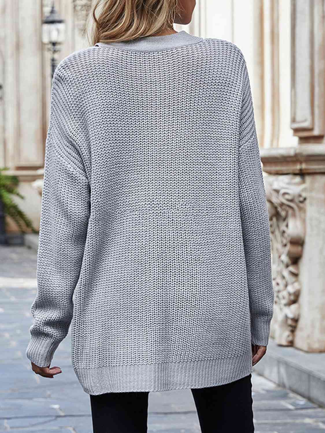 Cutout V-Neck Rib-Knit Sweater
