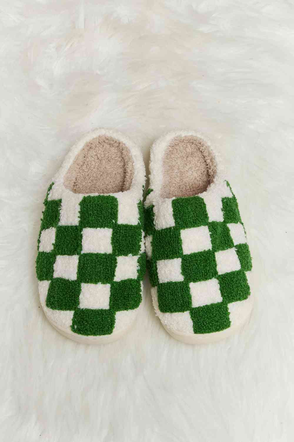 Checkered Print Plush Slippers