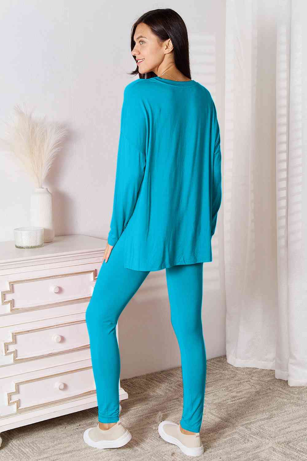 V-Neck Soft Long Sleeve Top and Pants Lounge Set