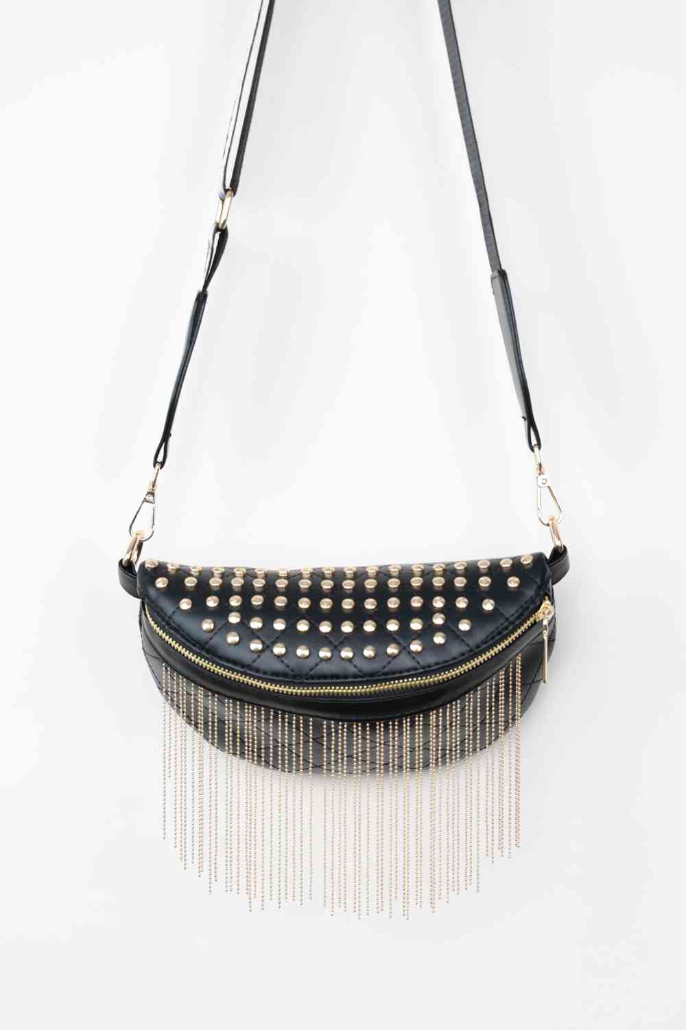 Leather Studded Sling Bag with Fringes