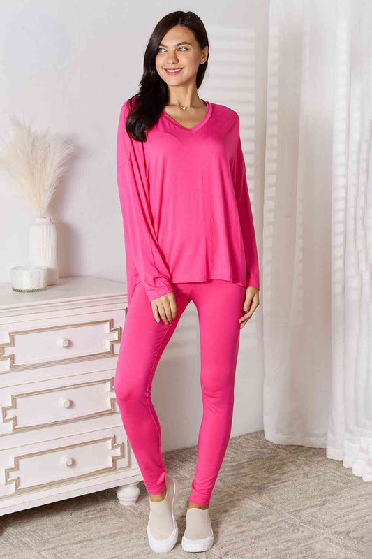 V-Neck Soft Long Sleeve Top and Pants Lounge Set