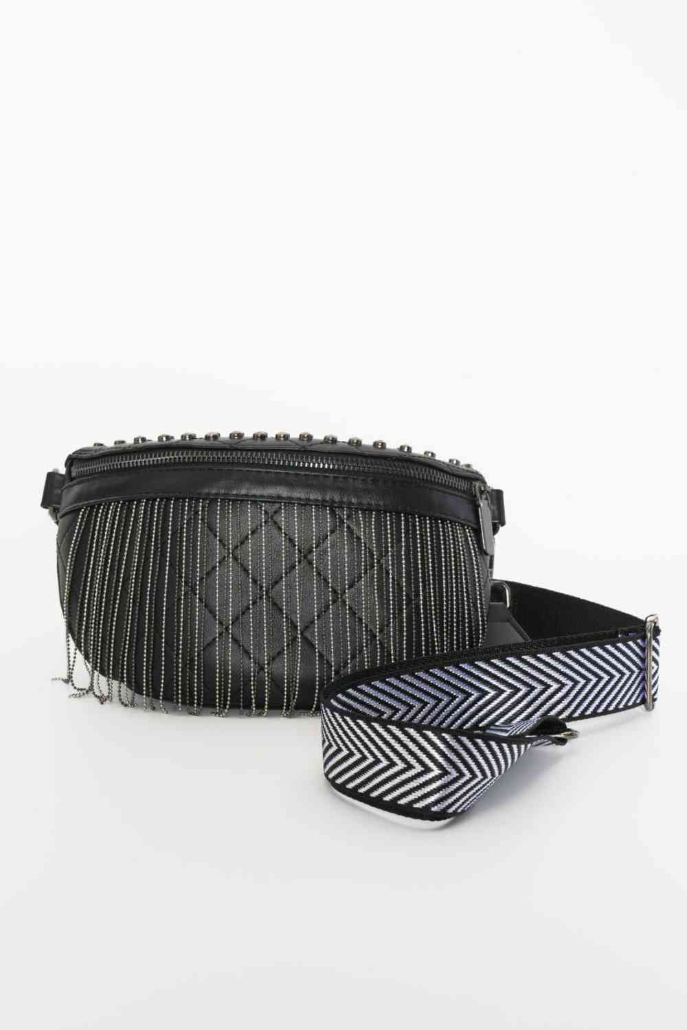 Leather Studded Sling Bag with Fringes