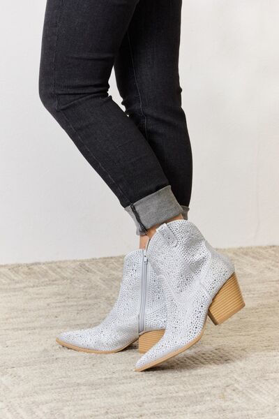 Silver Rhinestone Ankle Cowboy Boots