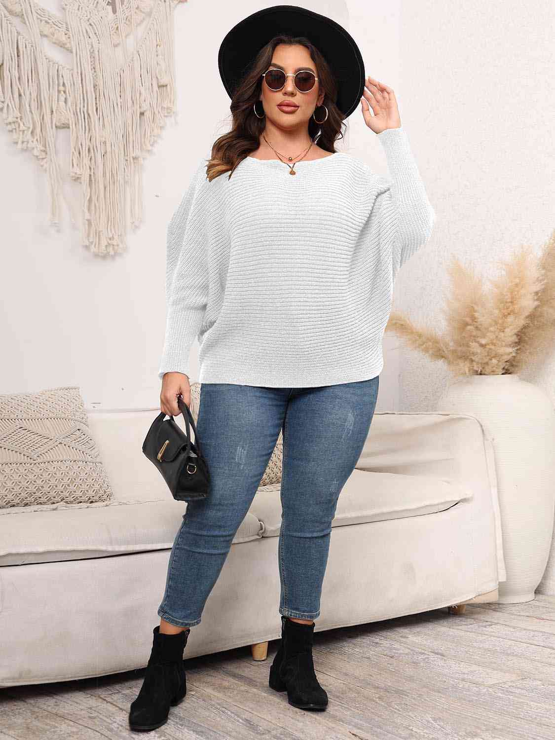 Boat Neck Batwing Sleeve Sweater