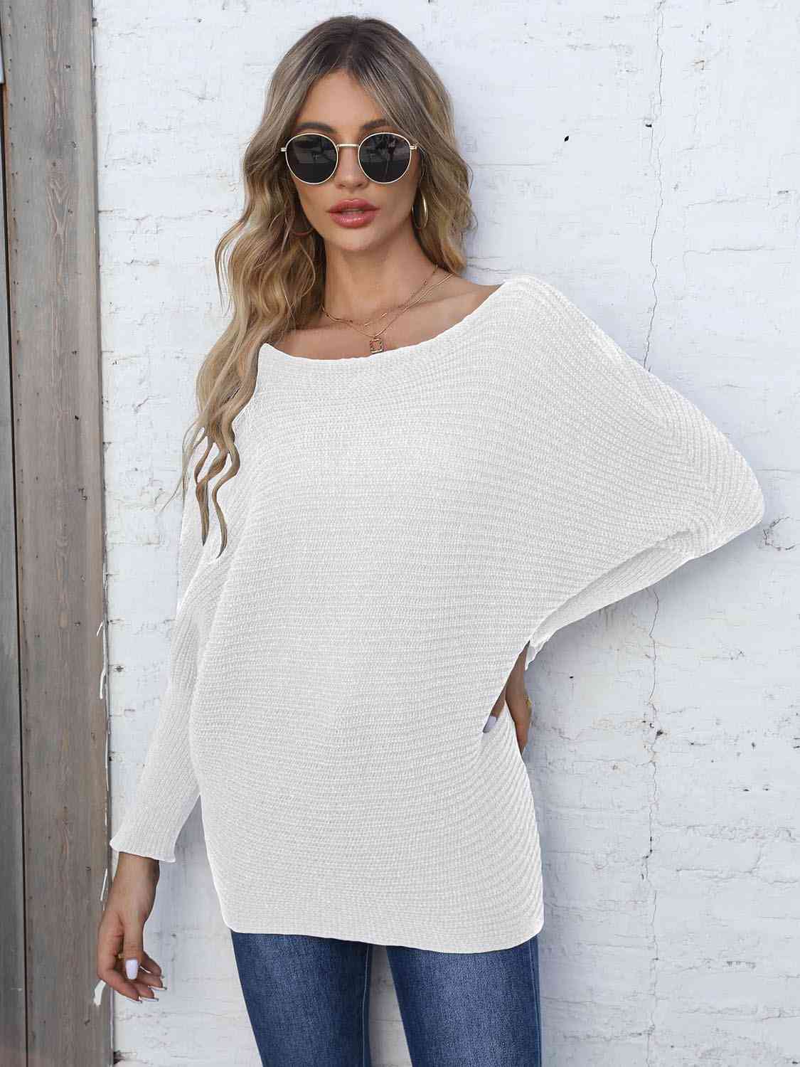 Horizontal Ribbing Dolman Sleeve Sweater