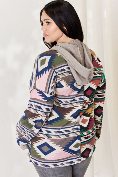 Geometric Exposed Seam Drawstring Hoodie