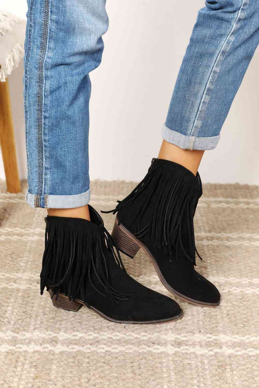 Lish Fringe Ankle Boots in Black