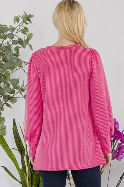 Striped Round Neck Lantern Sleeve Top