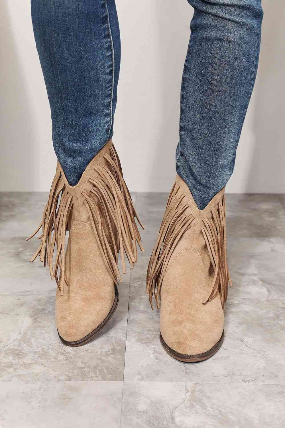 Lish Fringe Ankle Boots in Tan