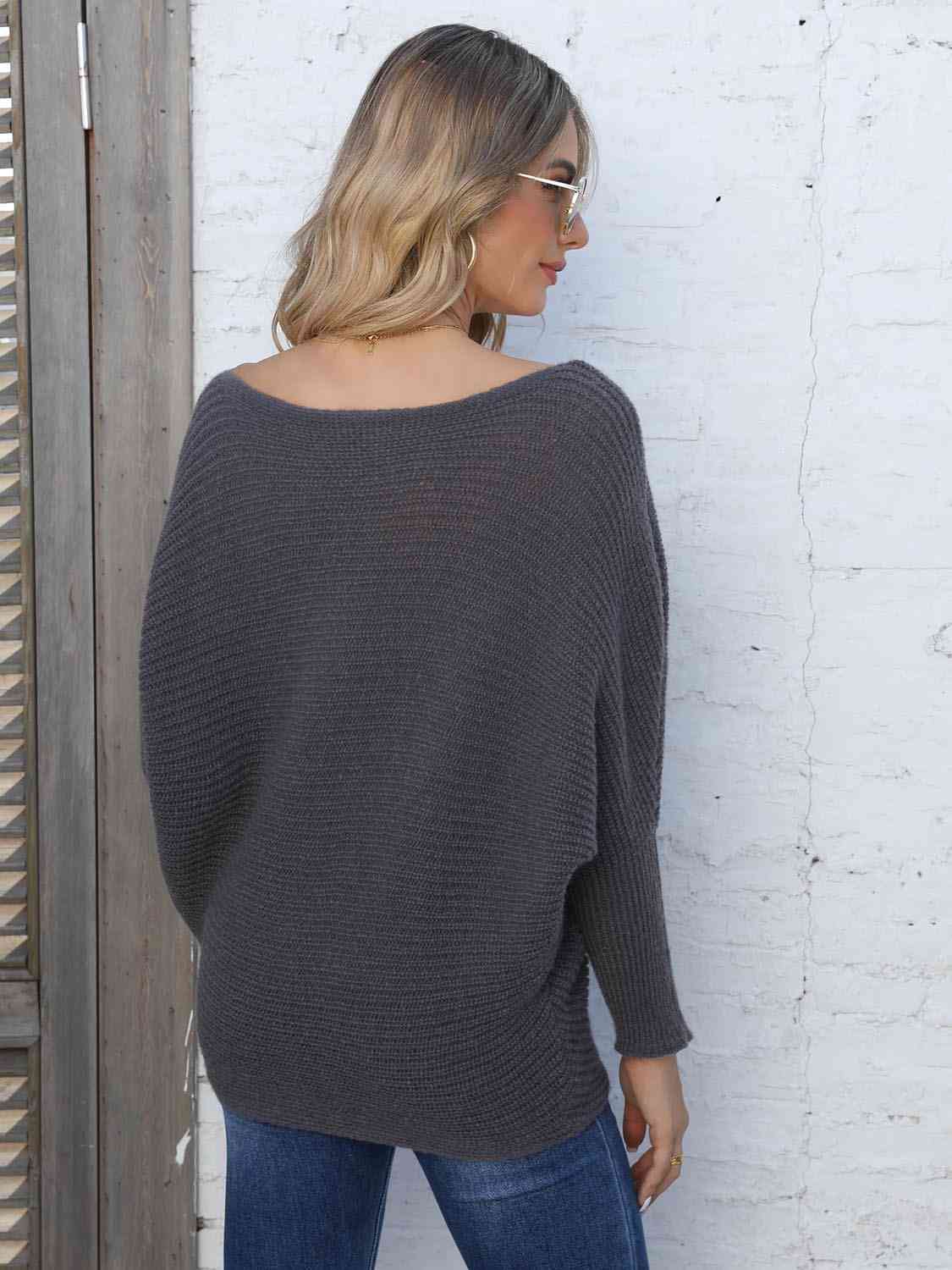 Horizontal Ribbing Dolman Sleeve Sweater