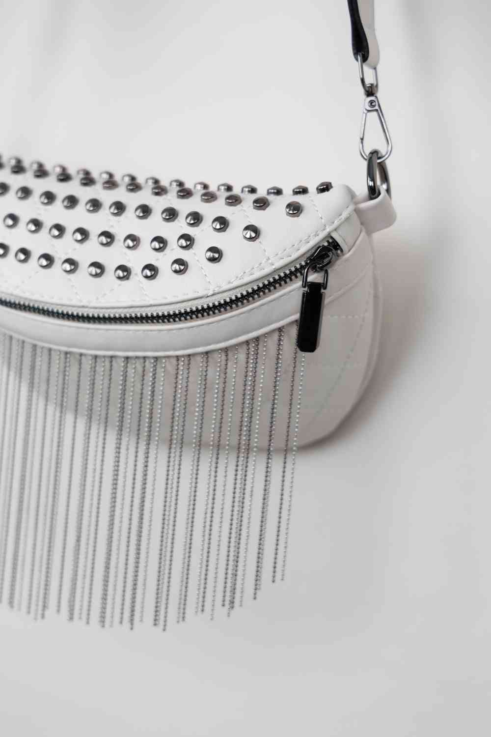 Leather Studded Sling Bag with Fringes