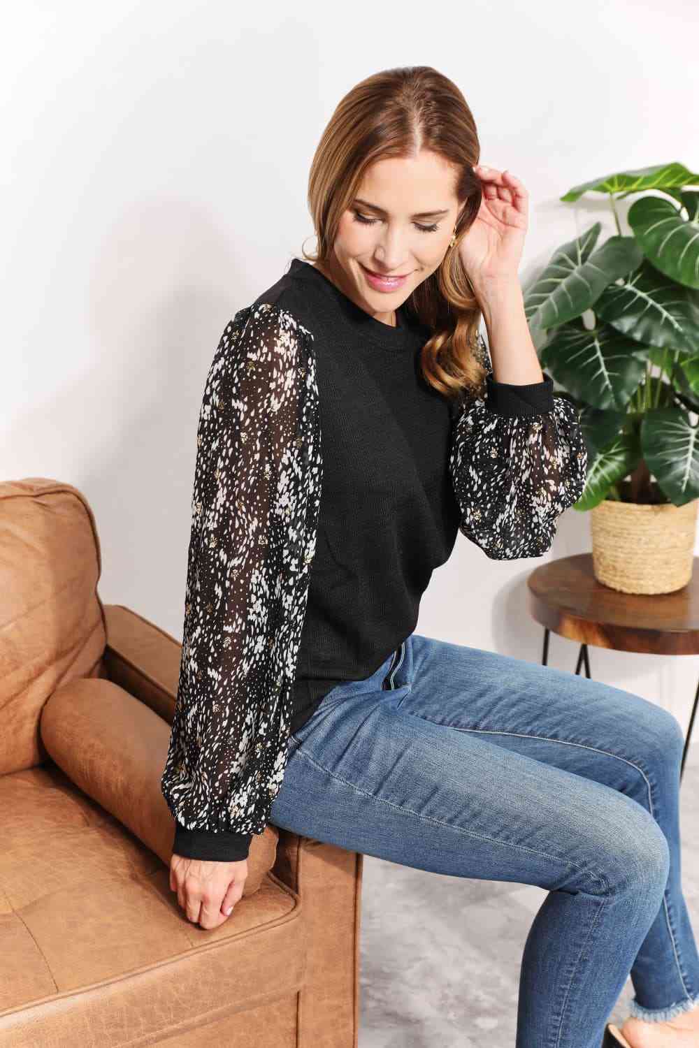 Foil Printed Sleeve Top