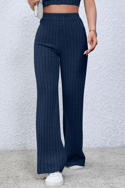 Ribbed High Waist Flare Pants