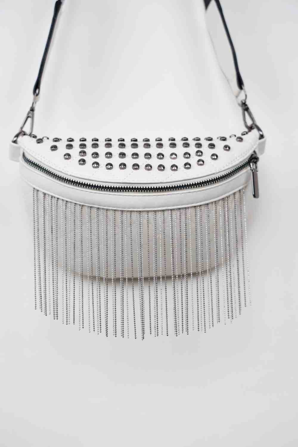 Leather Studded Sling Bag with Fringes