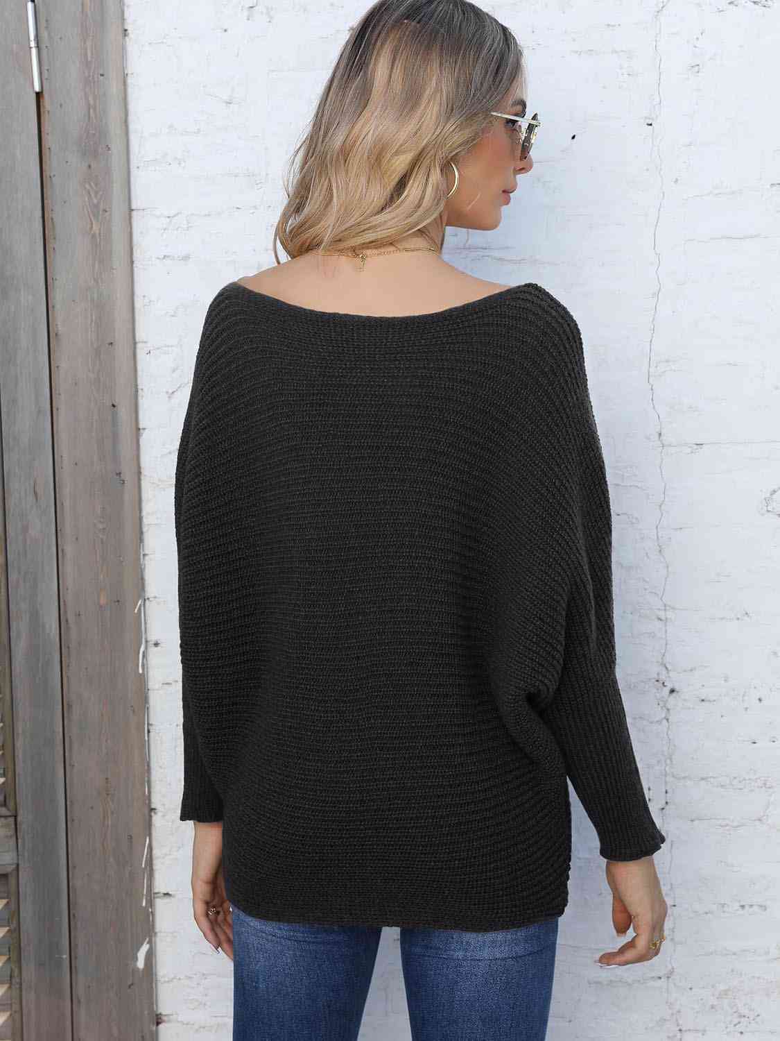 Horizontal Ribbing Dolman Sleeve Sweater