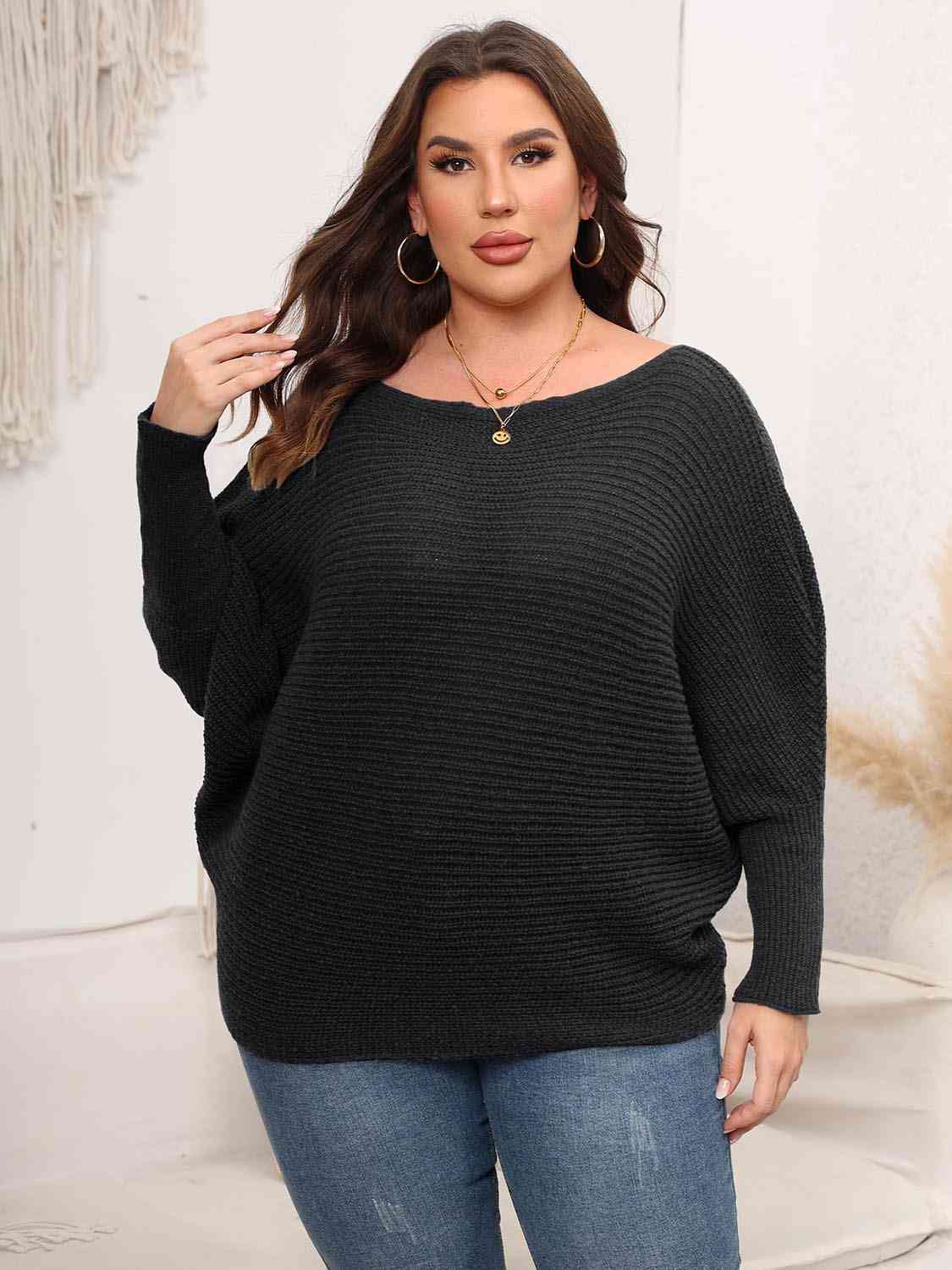 Boat Neck Batwing Sleeve Sweater