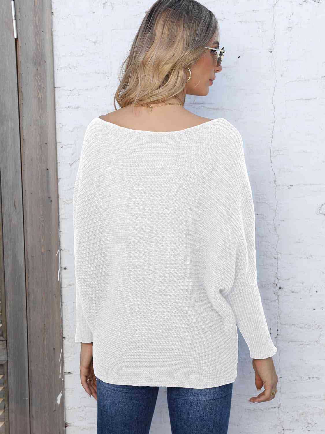 Horizontal Ribbing Dolman Sleeve Sweater