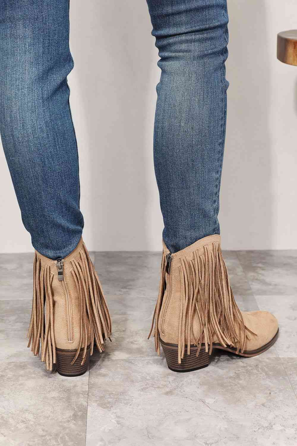 Lish Fringe Ankle Boots in Tan