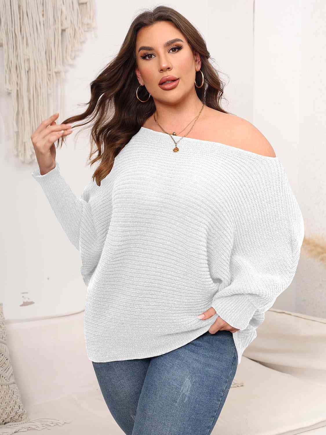 Boat Neck Batwing Sleeve Sweater