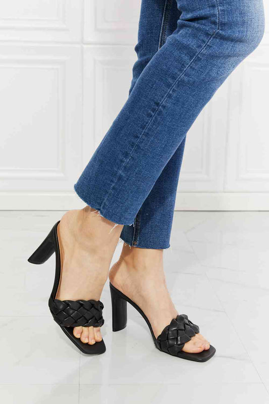 Braided Block Heel Sandals in Black