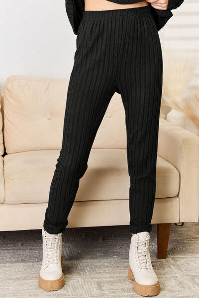 Notched Long Sleeve Top and Pants Set