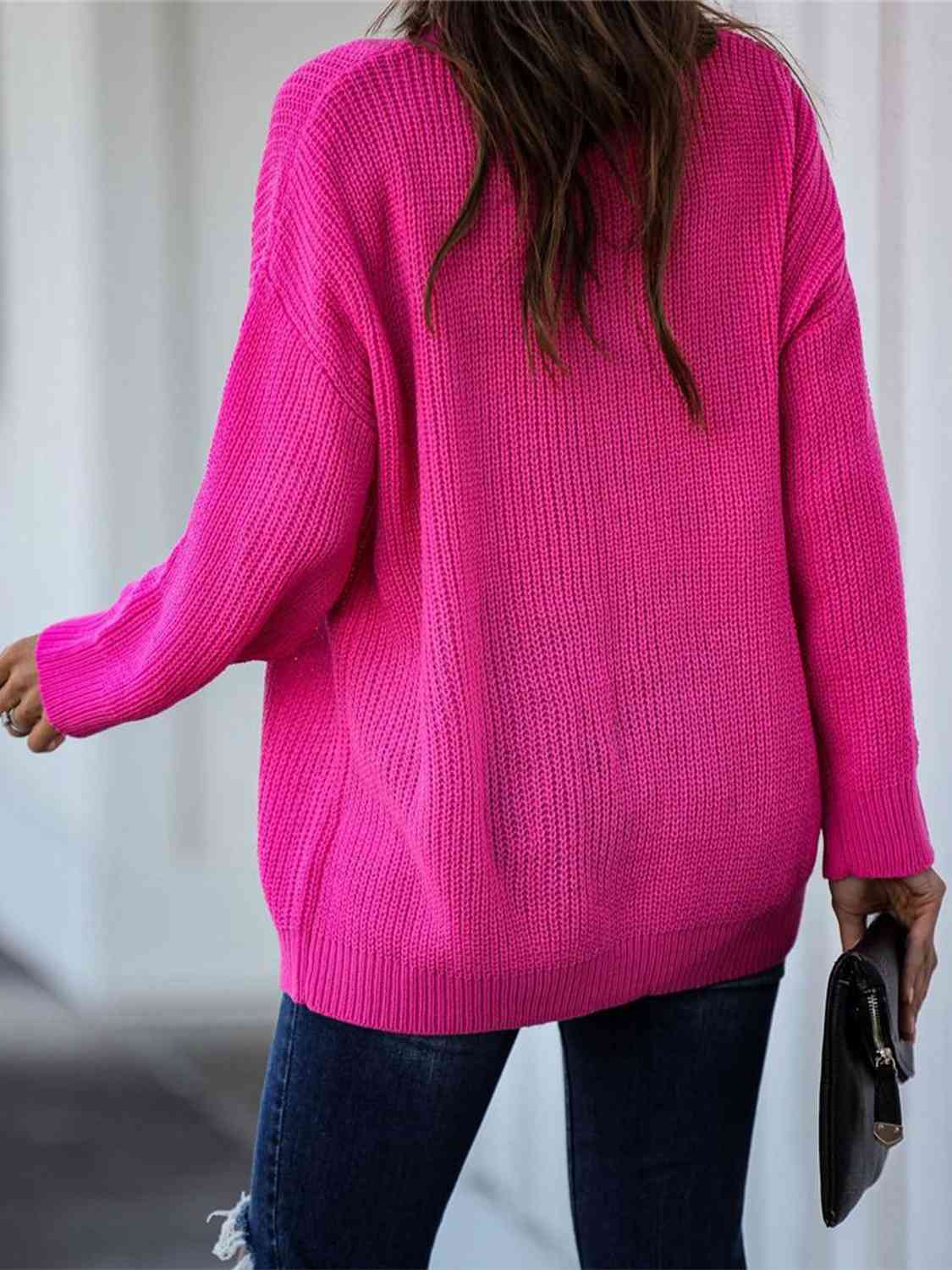 Cutout V-Neck Rib-Knit Sweater