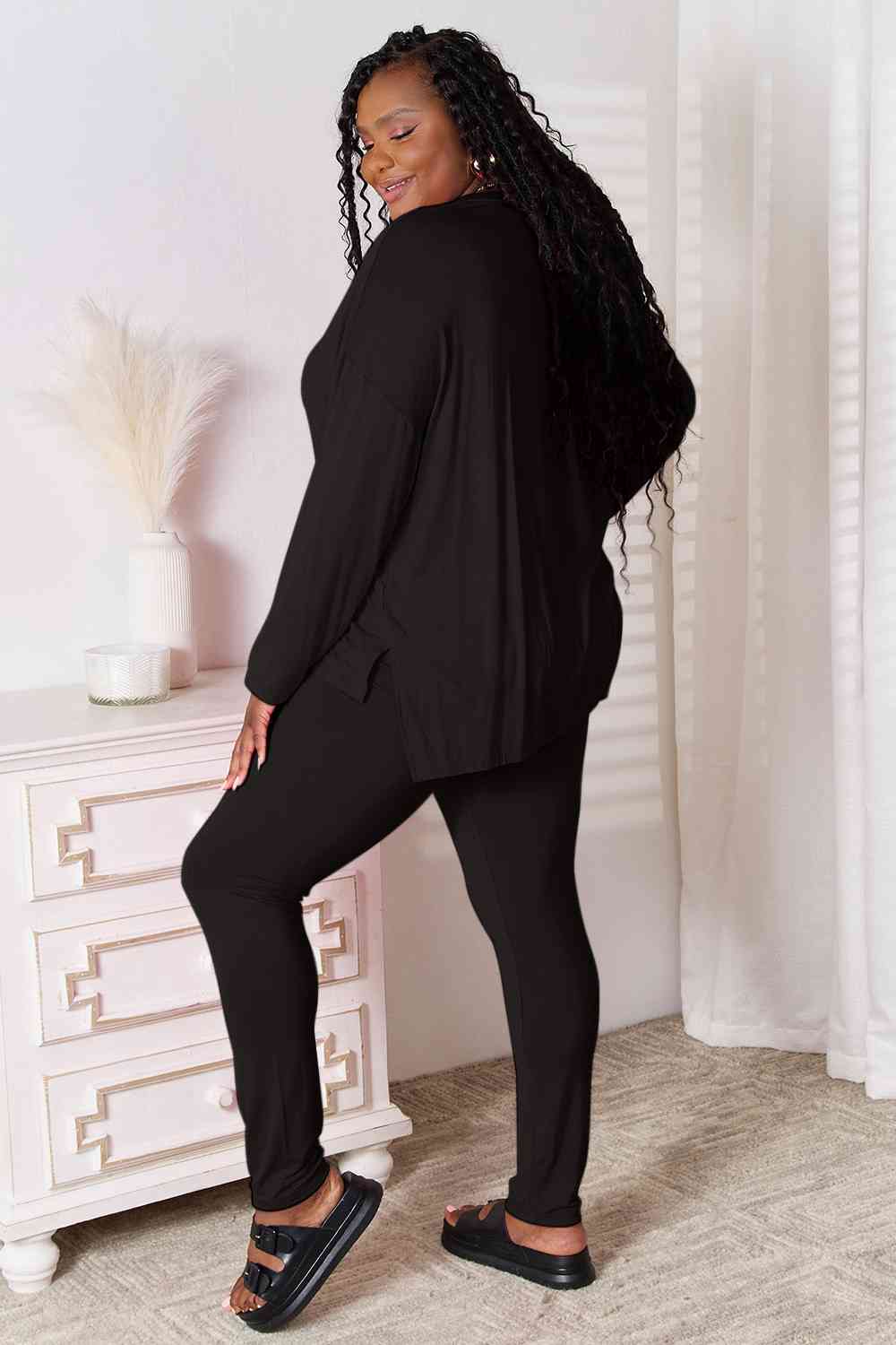 V-Neck Soft Long Sleeve Top and Pants Lounge Set