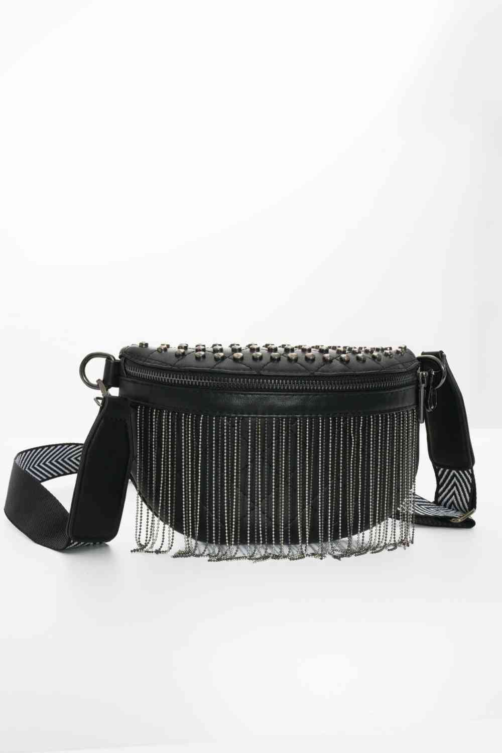 Leather Studded Sling Bag with Fringes