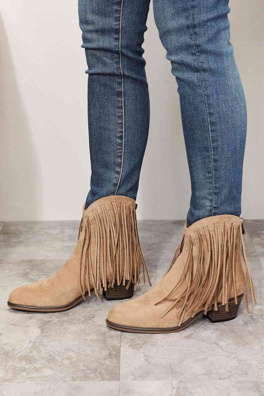 Lish Fringe Ankle Boots in Tan