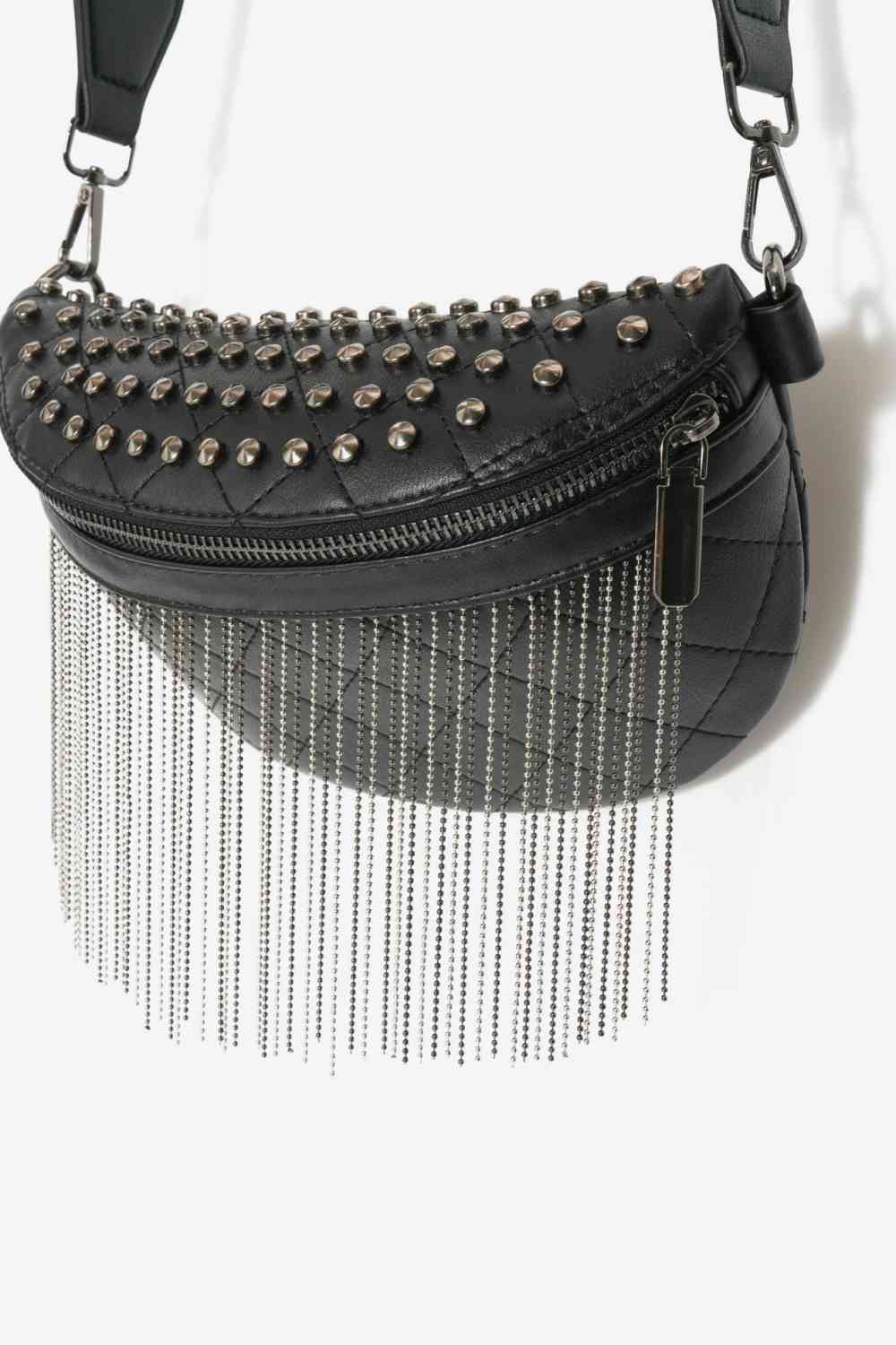 Leather Studded Sling Bag with Fringes