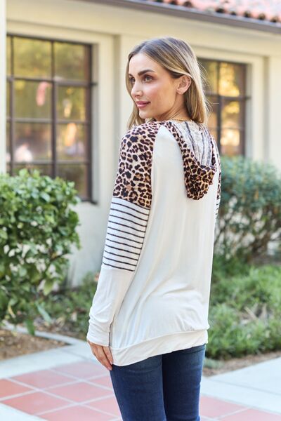 Leopard Contrast Drawstring Hoodie