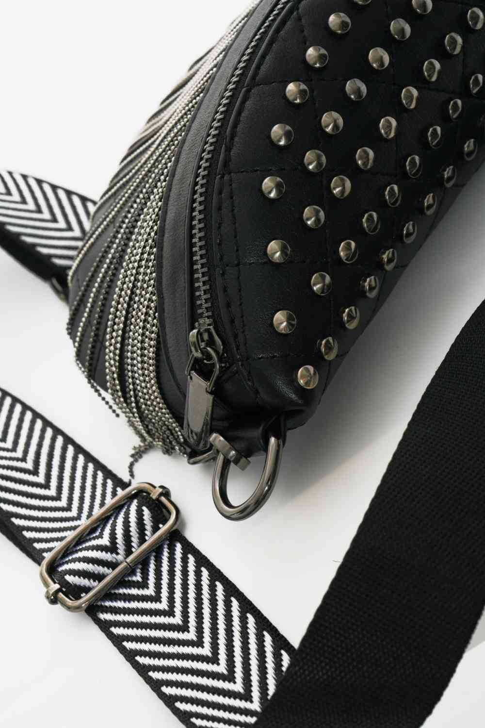 Leather Studded Sling Bag with Fringes